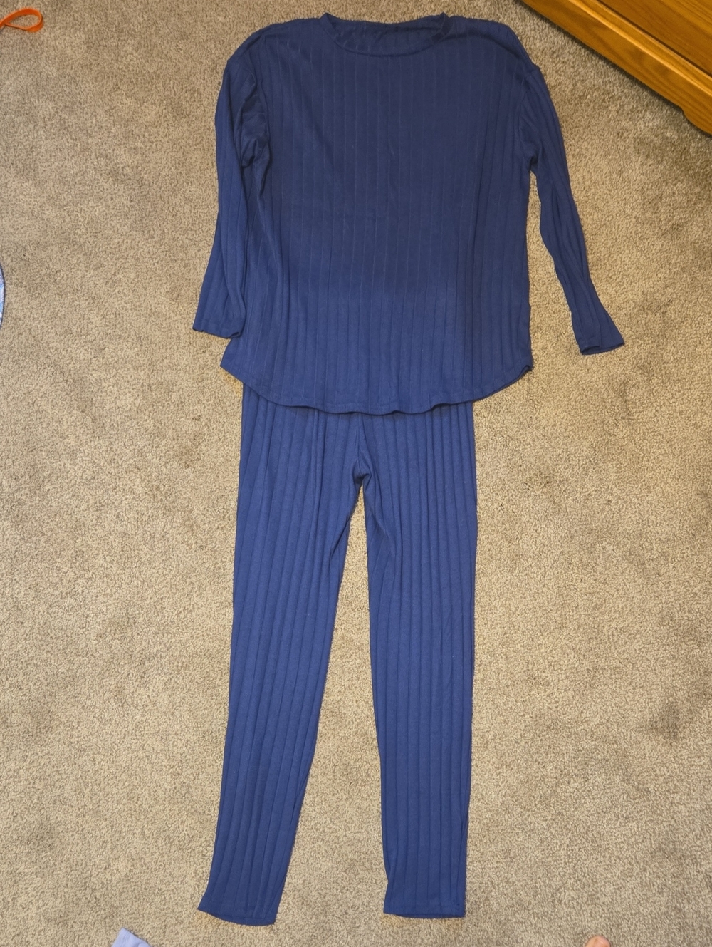 SHEIN Navy Ribbed Long Sleeve Pajama/Lounge Set